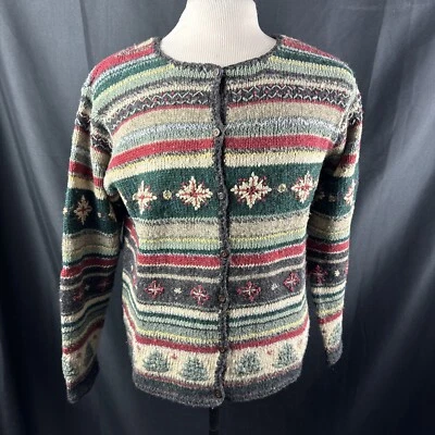 Vintage Womens David Brooks Wool Blend Christmas Tree Cardigan Sweater Large - Image 1 of 4
