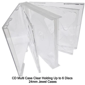 1 x 6 Way Clear Multi CD Jewel Cases 24mm Spine Holds 6 Discs Replacement Case - Afbeelding 1 van 18