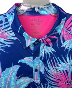 NWT Birdie Bound Men’s 3XL Blue Pink Tropical Palm Short Sleeve Polo Shirt - Picture 1 of 13