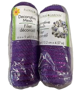 Lot Of 2 NEW “Floral Garden” Decorative Mesh Craft Purple Shiny Dark Pink 6"X5yd - Picture 1 of 9