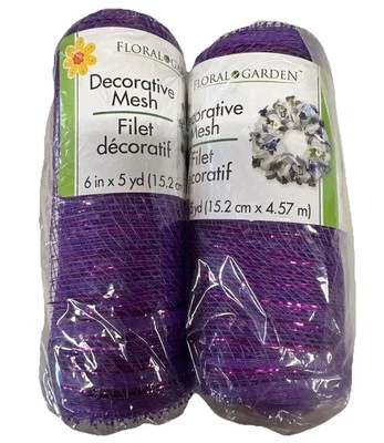 Lot Of 2 NEW “Floral Garden” Decorative Mesh Craft Purple Shiny Dark Pink 6"X5yd - Image 1 of 4