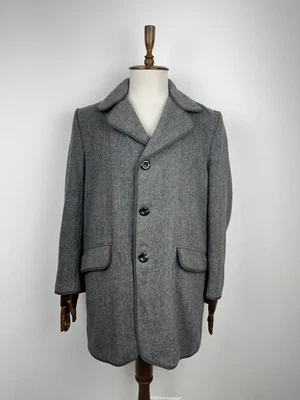 Vintage Dunn & Co. Grey Herringbone Wool Overcoat Made in England Men’s Size 44 - Image 1 of 4