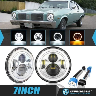 Faróis de LED cromados 7" polegadas Hi/Lo DRL olhos de anjo para Oldsmobile Omega 1973-79 - Imagem 1 de 4