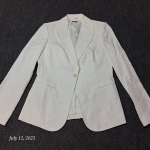 Made in Romania of Benetton White Pant Suit Jacket Blazer Women Size Large - Picture 1 of 9