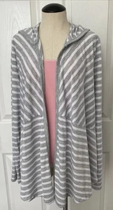 Sonoma Top Cardigan Jacke weiß grau gestreift Hoodie verstellbare Ärmel Damen XL - Bild 1 von 10