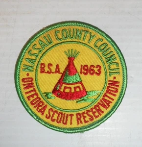 Parche BSA Onteora Scout Reservation 1963 Consejo del Condado de Nassau 3" de ancho - Imagen 1 de 2