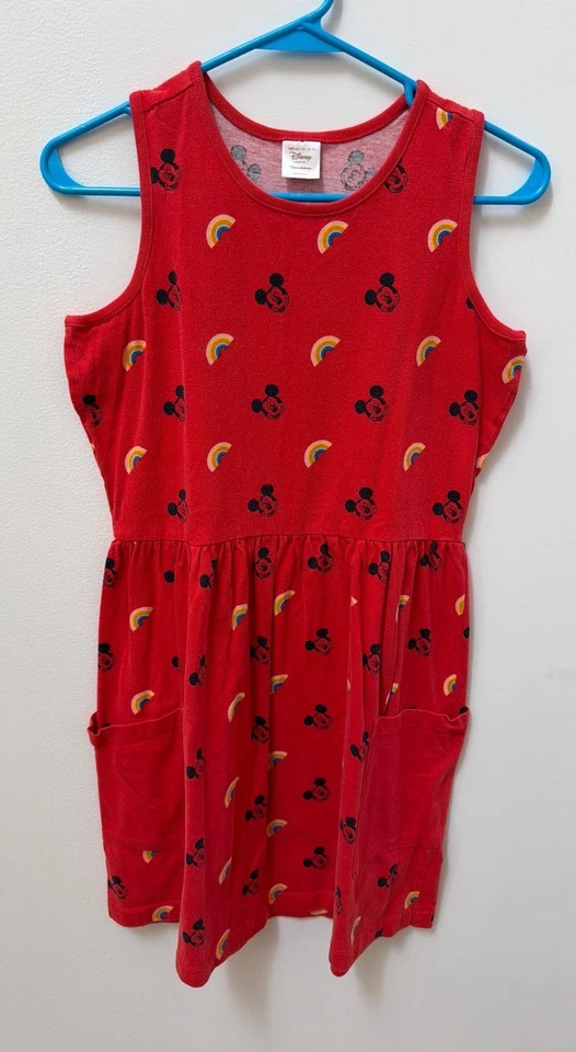 Disney Hanna Andersson Girls Red Mickey Mouse & Rainbow Dress W/ Pockets Size L - Image 1 of 4