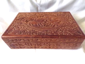 Große alte handgeschnitzte indische Walnussholz Schmuck/Zigarre/Aufbewahrungsbox 12 Zoll - Bild 1 von 10