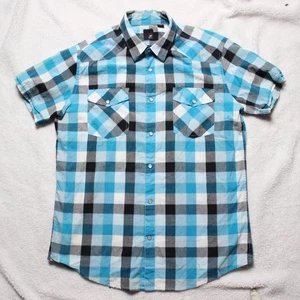 JF J. Ferrar Plaid Short-Sleeve Button-Size Large - Picture 1 of 4
