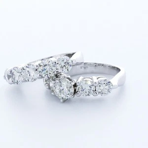 3.92CTW LAB DIAMONDS H/VS2 ROUND CUT 14K WHITE GOLD CLASSIC SIDE-STONE RING SET - Picture 1 of 3