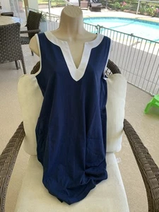 Lands End Cotton Jersey Swim Cover-up Sleeveless Dress Navy White M - Picture 1 of 6