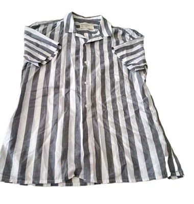 FRENCH CONNECTION MENS SHIRT SHORT SLEEVES M SLIM FIT 40" STRIPE GREY/WHITE - Image 1 of 4