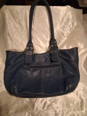 Bolsa de ombro Tignanello azul marinho couro genuíno - Imagem 1 de 4