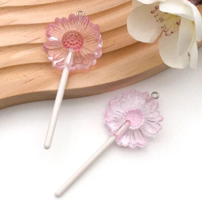 Colgantes de resina con dije de piruleta de crisantemo 28*70 mm 10 piezas para manualidades hágalo usted mismo Foto 1 de 4