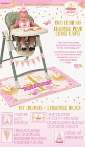 1st Birthday Pink Gold Girls High Chair Decorating kit Bib Hat Banner Mat - Picture 1 of 2