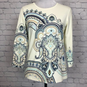 J McLaughlin Catalina Cloth Signature Tee Size M Ivory Paisley - Picture 1 of 8