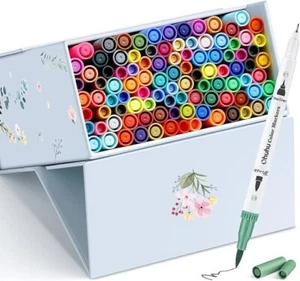 100 Colors Art Markers Set, Ohuhu Dual Tips Coloring Brush Fineliner Color Marke - Picture 1 of 8