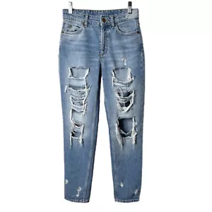 H&M &Denim Women's Boyfriend Jeans Size 0 Low Waist Light Wash Distressed Cotton - Picture 1 of 9