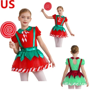 Kids Girls Candy Cane Striped Tutu Dance Dress Figure Skating Dress Costume - Picture 1 of 19