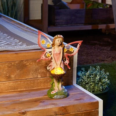 Whimsy Cheer Pink Polyresin Plastic Pretty Fairy Solar Panel Garden Statue - image 1 of 4