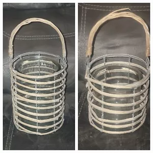 Set Of Two Different Sized Willow Wrapped Glass Lanterns - Excellent Condition - Picture 1 of 13