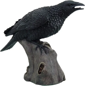 Realistic 14.5" Tall Raven Figurine - Captivating Hand-Painted Home Accent - Picture 1 of 2