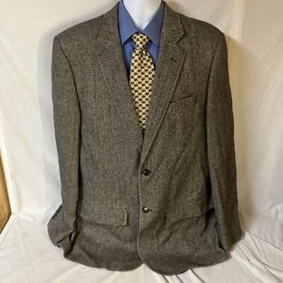 Eddie Bauer Mens Blazer Jacket Sport Coat 46L 46 L Gray Herringbone Wool Angora - Image 1 of 4