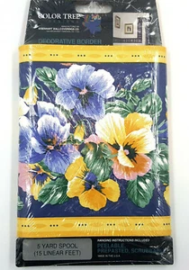 Floral Pansy Wallpaper Border Blue and Yellow Color Tree Design SKB18700 5Yd NEW - Picture 1 of 5