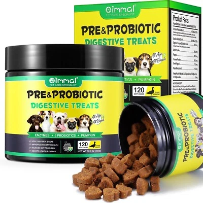 OIMMAL 120 DOG PRE & PROBIOTIC Daily Chews Treat HEALTHY DIGESTION GUT SUPPORT TUB SIZE