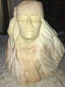 NAVAJO Native American ALABASTER Stone WARRIOR CHIEF Bust SIGNED Carve SCULPTURE - Picture 1 of 23