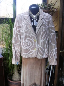 SELTENE VINTAGE SANDY STARKMAN DICKE BAUMWOLLE CHENILLE JACKE - Bild 1 von 6