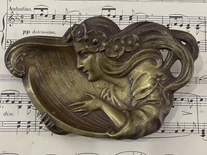 Antikes französisches Jugendstil Bronze Tablett Frau Harfe um 1900 - Bild 1 von 3