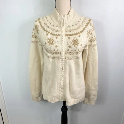 Cárdigan Charter Club Fair Isle Crema Cremallera Completa Talla M Foto 1 de 4
