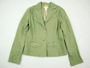 Elevenses Jacket Women 2 Green Solid Button Up Anthro Blazer Pockets Collar - Picture 1 of 8
