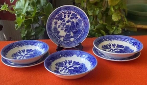 VTG BLUE WILLOW 1940s Japan 3x Dessert Bowls & 3x Saucers Set=6 - Picture 1 of 7