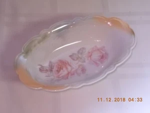 Precioso DISEÑO ROSA artículo de brillo LEUCHTENBURG ALEMANIA CELERY BOWL oblongo - Imagen 1 de 5