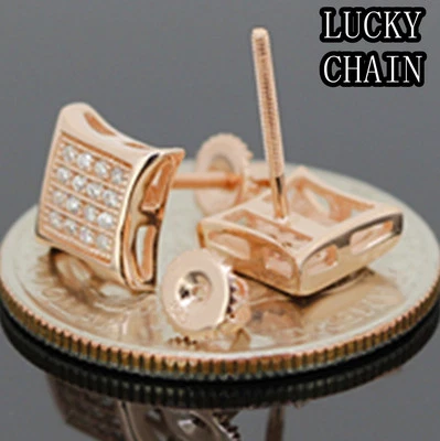 PLATA ESTERLINA 925 LABORATORIO DIAMANTE TORNILLO TRASERO ORO ROSA PENDIENTES TACHUELAS (8mm x 8mm) E46 Foto 1 de 2