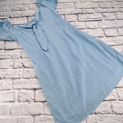 Nine West Dress Size 6 Lake Blue Off The Shoulder Tie Front Knee Length Minka - image 1 of 4