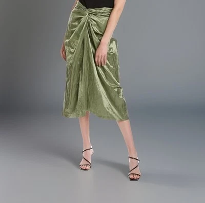 Saia Vince metálica torcida frontal mistura de algodão verde $395 tamanho 4 - Imagem 1 de 4