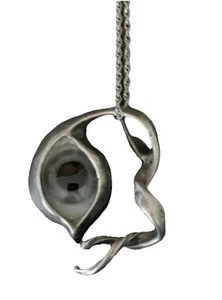 Vintage Prosthetic Glass Eye Artisan Signed Pendant Sterling Silver Necklace - Picture 1 of 13