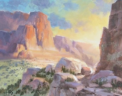 TOM HAAS painting 'First Light' oil 11"x14" Grand Canyon Arizona desert sunrise - Image 1 of 2