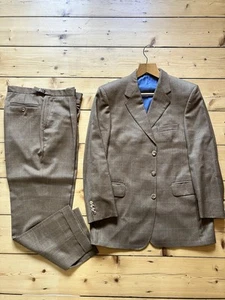 Ede & Ravenscroft 100% Wool Tweed Country Check Bespoke Suit Brown 42R W34 L29 - Picture 1 of 19
