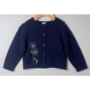 GYMBOREE Girls 4 Yrs Vintage Blue Daisy Cardigan Sweater 2003 Sporting Green - Picture 1 of 4
