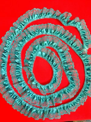 2 YARDS💙🔥 2 in DOUBLE RUFFLED CANDLEWICK LACE TRIM TEAL BLUE TOP QUALITY - Image 1 of 3