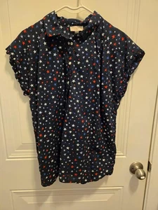 Damen Loft Kurzarm Bluse - Größe L - blau mit Sternen - Bild 1 von 1