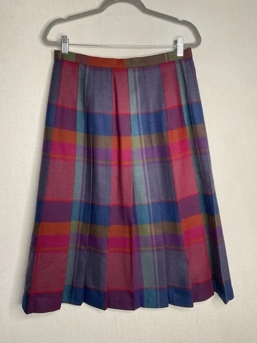 Falda plisada a cuadros azul/rojo tartán 100 % lana Boundary Waters de colección para mujer talla 16 Foto 1 de 4