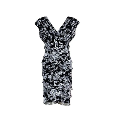 Adrianna Papell Dress SZ 10 Black White Shutter Pleat Sleeveless Sheath V-Neck - Image 1 of 4