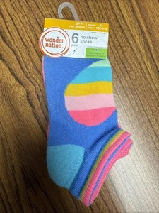 Girls Wonder Nation Multi Pattern No Show Socks (6 Pair) NEW! Medium (10 1/2-4) - Picture 1 of 3