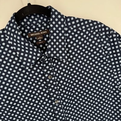 Camisa Michael Kors Para Hombres Calce Ajustado Manga Corta Con Botones - Estampado Geométrico Foto 1 de 4