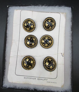 Vintage large 1" black w gold carved 4 leaf clovers lot 6 Superior Quality USA - Picture 1 of 5